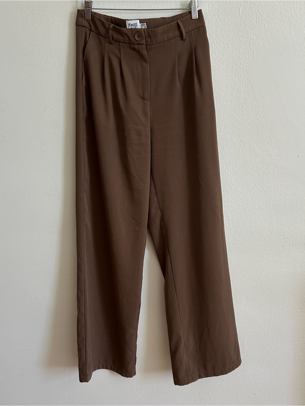 Princess Polly Archer Pleated Brown High-Waist Straight Leg Trousers